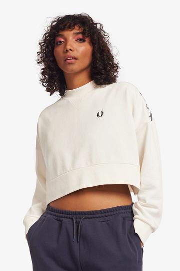 White Fred Perry Taped Women's Sweatshirts | PH 2014OKIR